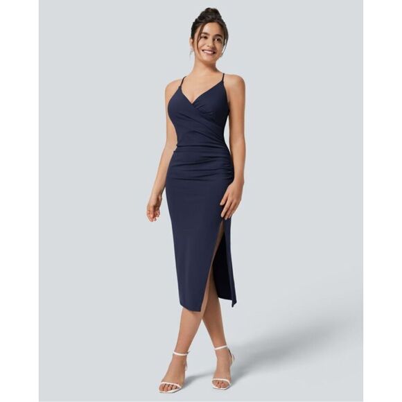 $55 Halara Crossover Ruched Backless Lace Up Split Bodycon size XL - Picture 1 of 8